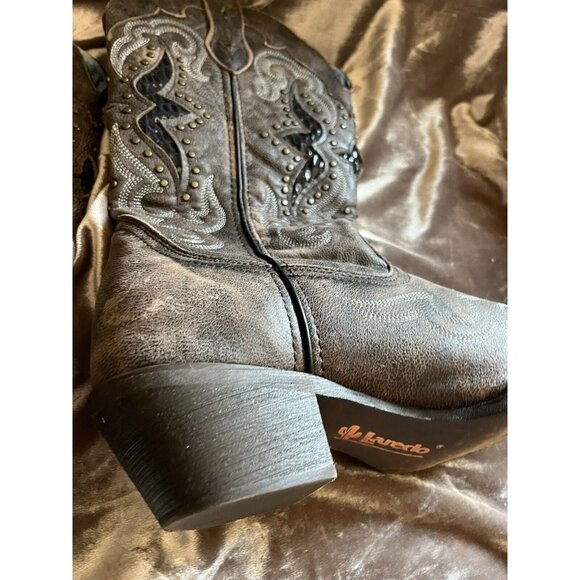 Laredo Women's Lucretia Studded Snake Inlay Western Boot - Snip Toe - 52133BRN - Picture 15 of 16